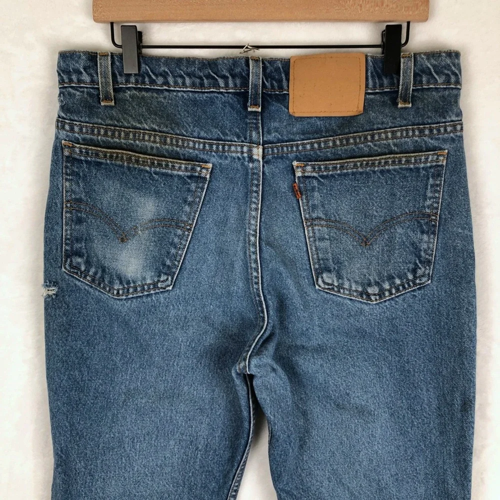 VTG Levis 517 Orange Tab Bootcut Distressed Jeans 36x30 USA Made Blue 40517-0215